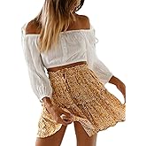 Relipop Women's Flared Short Skirt Polka Dot Pleated Mini Skater Skirt with Drawstring