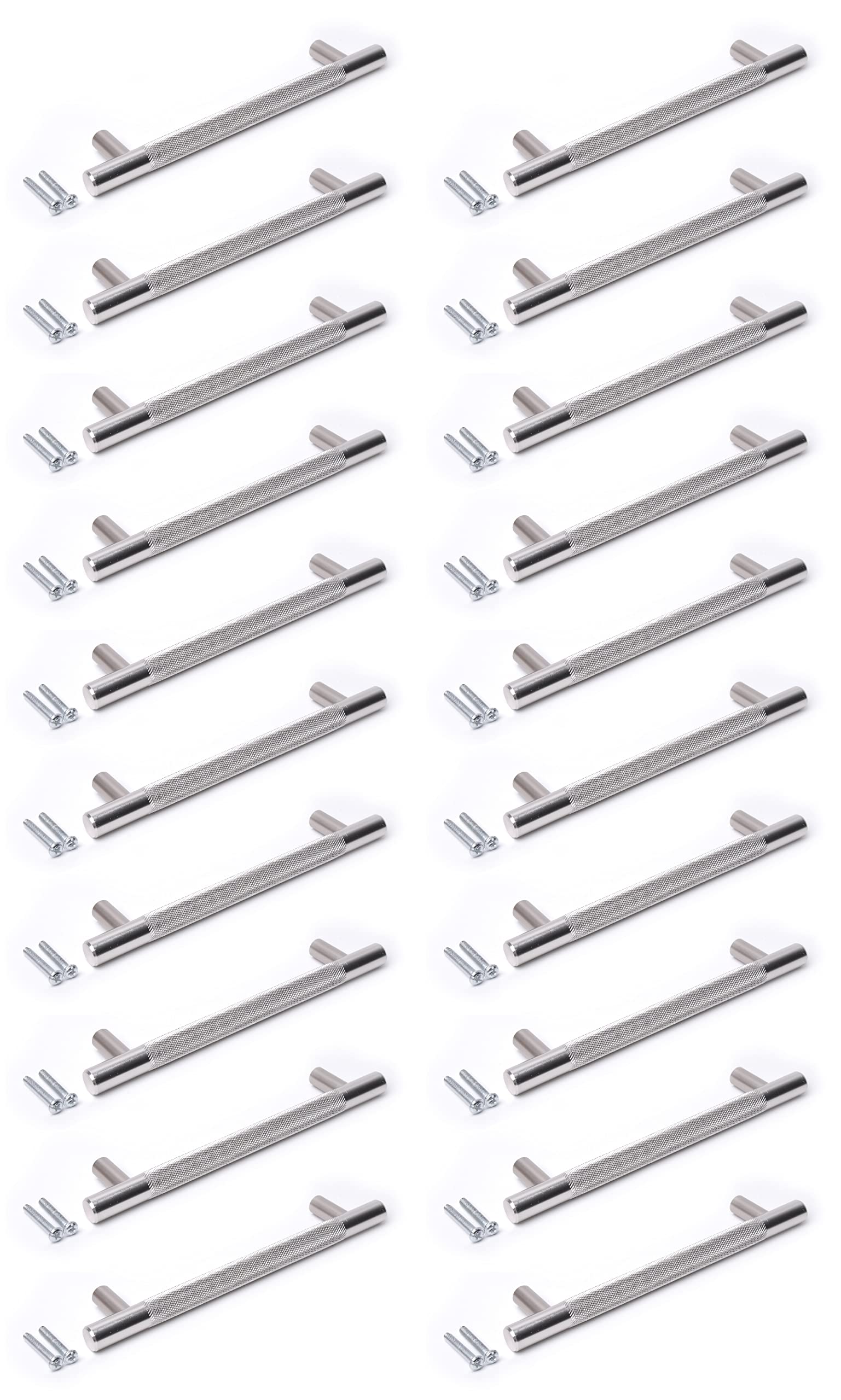 Chrome Silver Finish Knurled T Bar Modern Kitchen Cupboard Cabinet Drawer Bar Door Handle Knob (20, 256mm)
