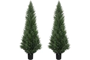 LUWENER Two 5FT Artificial Cedar Topiary Trees,Fake Topiary Outdoor Plants in Pot, UV Rated Plant for The Front Door,Christmas Decor,Garden Decor