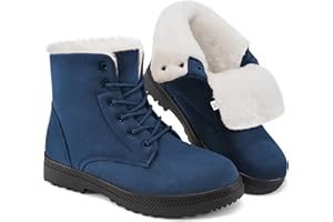 HARENCE Winter Snow Boots for Women: Warm Fur Lined Ankle Booties Lace Up Slip on Outdoor Walking Womens Boots