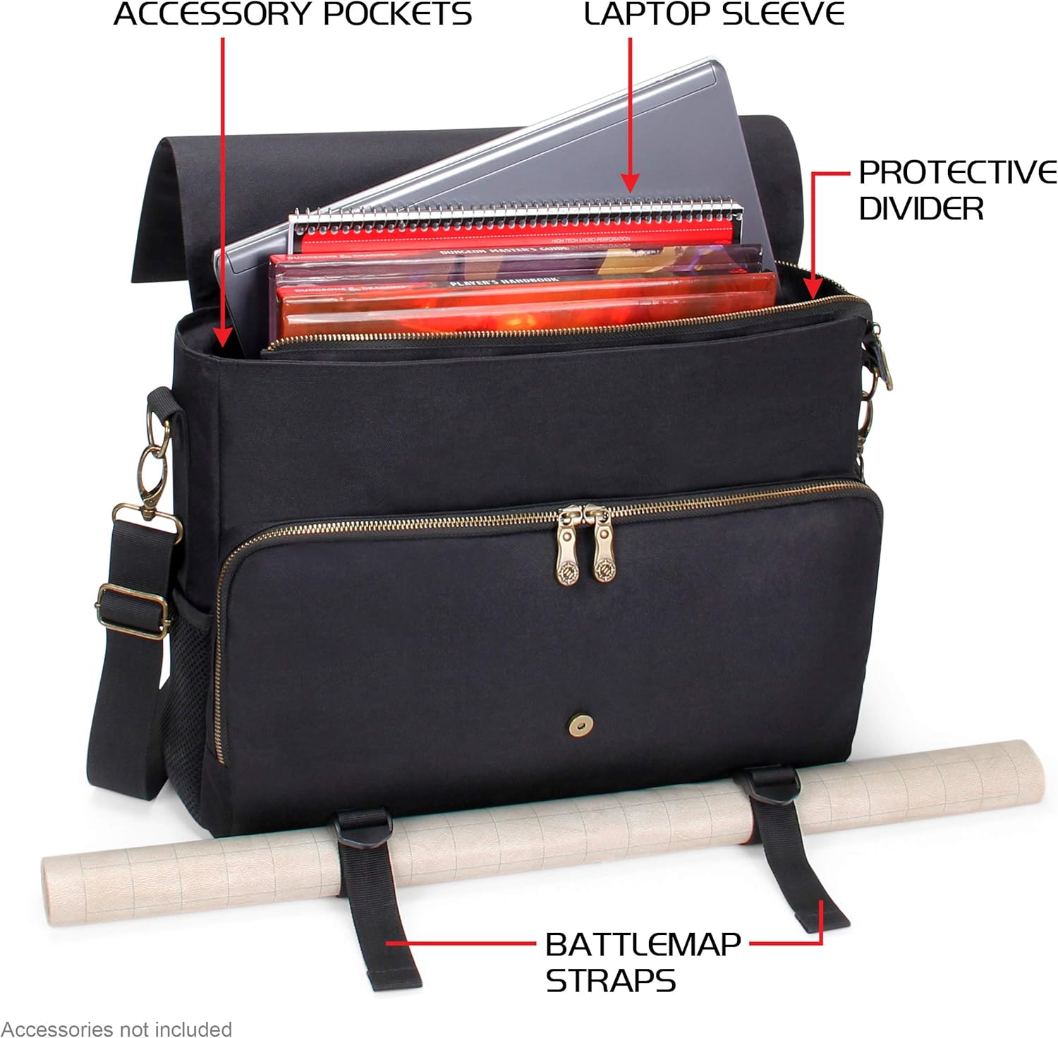 ENHANCE Tabletop DnD Bag, RPG Player's Essentials Dungeons and Dragons Messenger Bag Fits 2-4 Books, Binders - Image 3