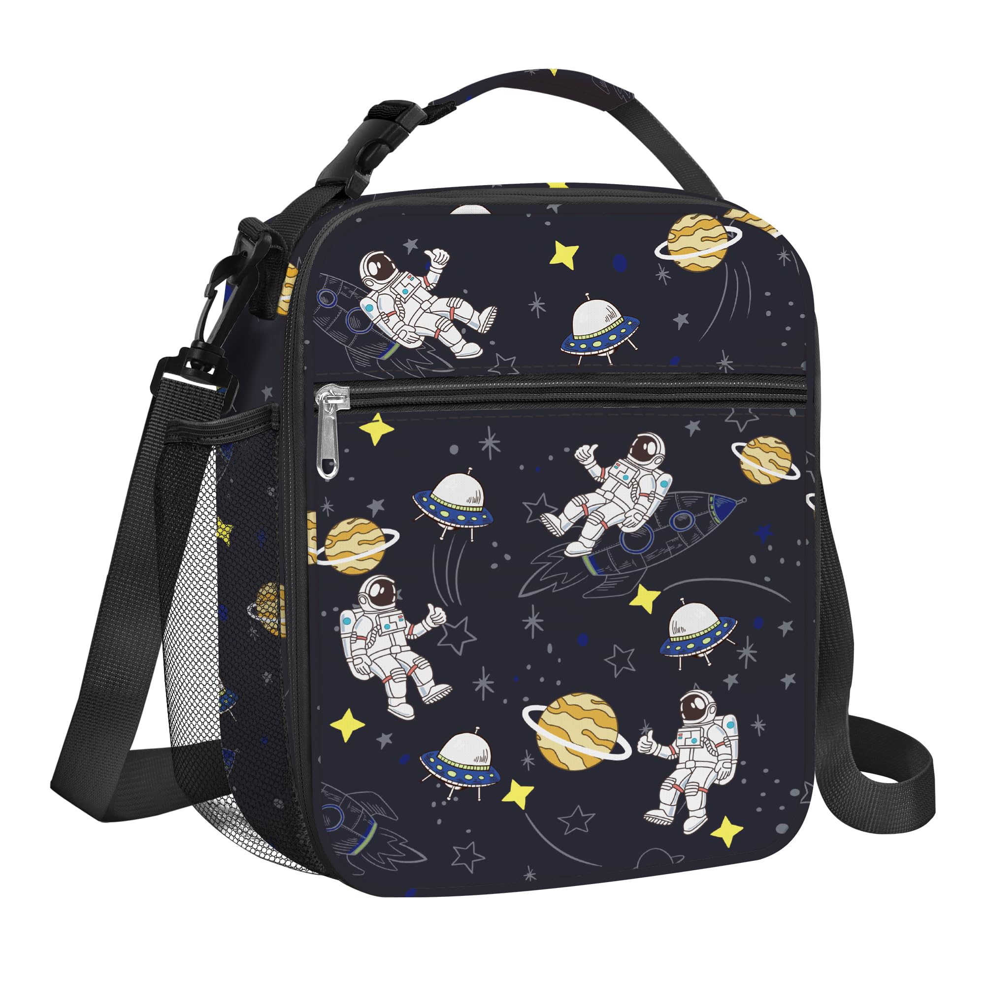 Clastyle Space Insulated Lunch Bag Star Large Thermal Cooler Bag for Kids Picnic Lunch Box Tote, Astronaut Planet