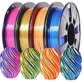 RAMBERY Silk Dual Color PLA Filament 1.75mm, Multi-Color, 4 Spools | +/- 0.02mm Tolerance, 200g per Spool, Red/Blue, Gold/Red, Blue/Green, Gold/Green