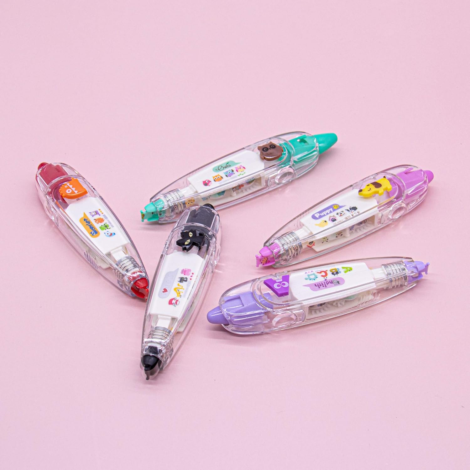 AUEAR, 5 Pack Correction Tape Cute Cartoon Push Tape Sticker Machines Kawaii Decorative Correction Tape for Scrapbooking Diary Planner Journal DIY Crafts (Owl/Cat/Monster/Letter A/Dog Design) : Office Products