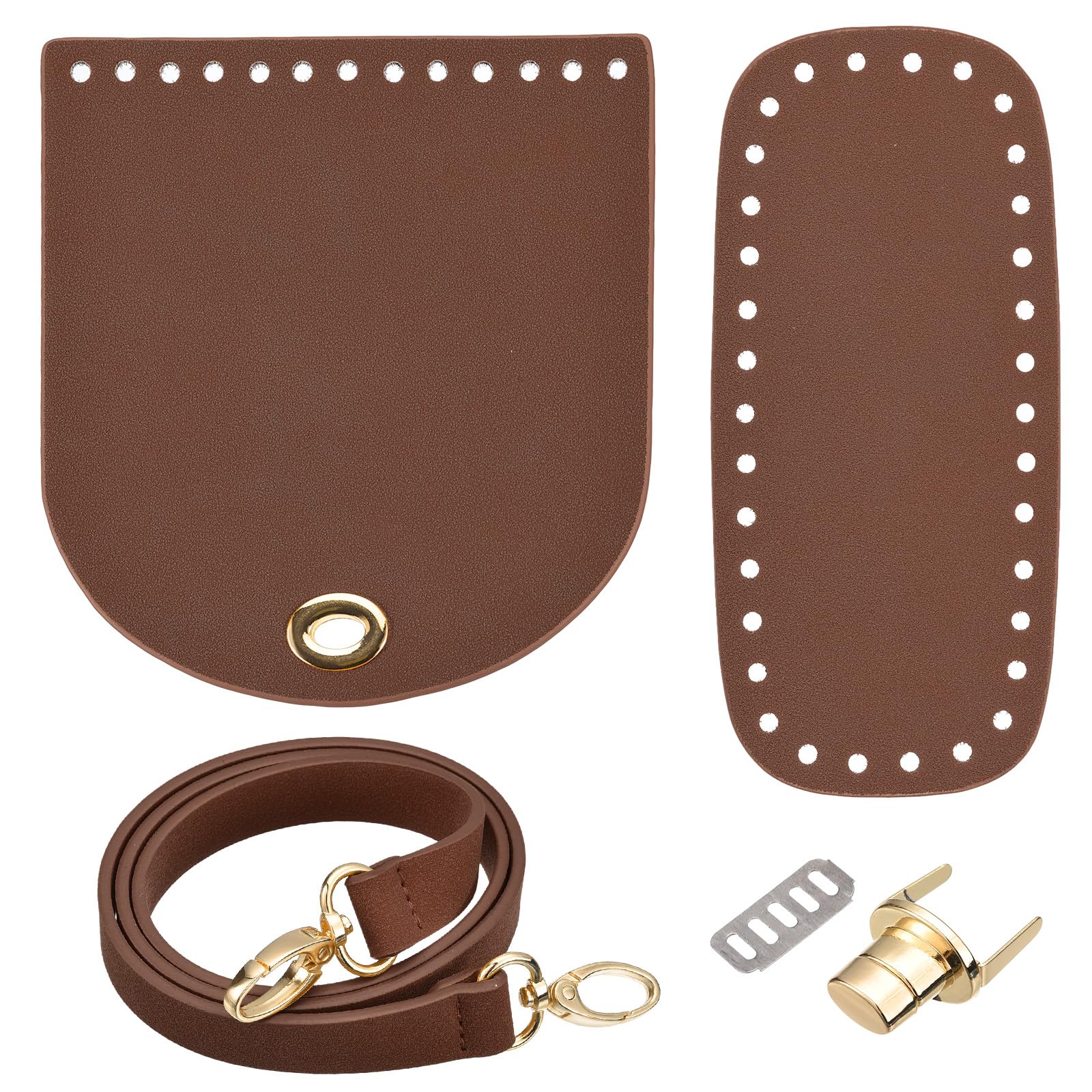 uxcell Leather Bag Backpack Making Set, 5Pcs Leather Purse Making Kit with Bag Bottom, Shoulder Strap, Flap Cover, Lock for DIY Bag Making, Coffee