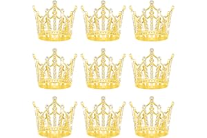 JITINX 9 Pieces Crown Cake Topper, Princess Little Crown Heart shaped Diamond Alloy Crown, Mini Crown Children's Birthday Cake Baking Decoration Paper Cup Cake Decoration (Gold Small Crown)