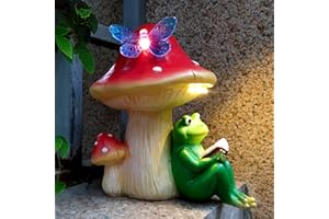 RCTTICUU Solar Frog Mushroom Garden Statues,Statuettes of Resin Frog Mushroom Reading a Book Figurine with LED Solar Lights, Lawn Decor Outdoor Statue for Patio,Balcony,Yard,Lawn Ornament