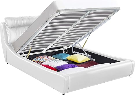 Amazon Com Greatime Contemporary Storage Bed Eastern King Size Upholstered Bed Color White Platform Bed Cozy Soft Cushioned Headboard Easy Assembly Bed Frame Kitchen Dining
