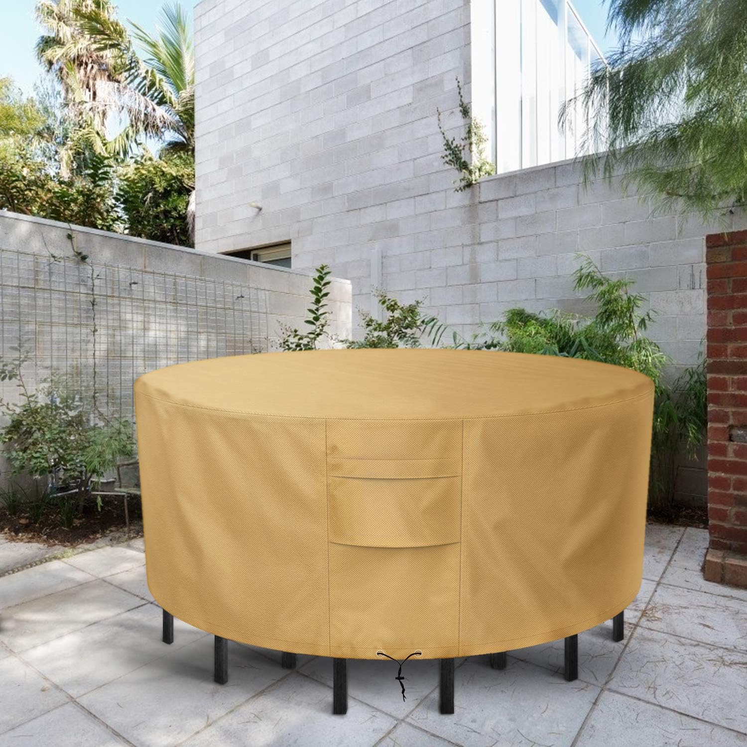 Sunkorto Round Patio Table & Chair Set Cover, Waterproof & Wear-Resistant Patio Furniture Cover, 94 inch Diameter, Light Brown: Kitchen & Dining