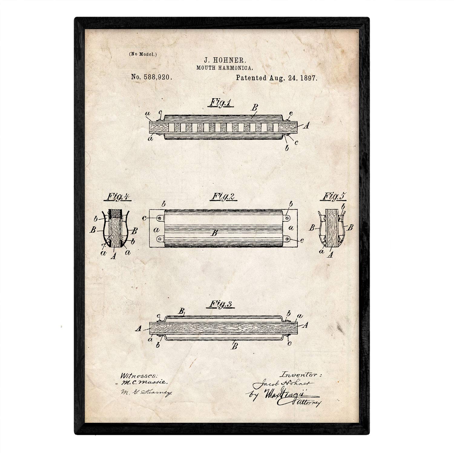 Nacnic Poster with Harmonica Patent 2. film with old design patent in A3 size and vintage background