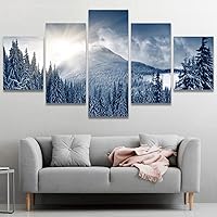 SIGNWIN Framed Canvas Wall Art Sunrise Behind Winter Mountain Snow Covered Trees Coastal Ocean Photography Modern Art Contemporary Panoramic Relax/Calm for Living Room, Bedroom, Office - 60
