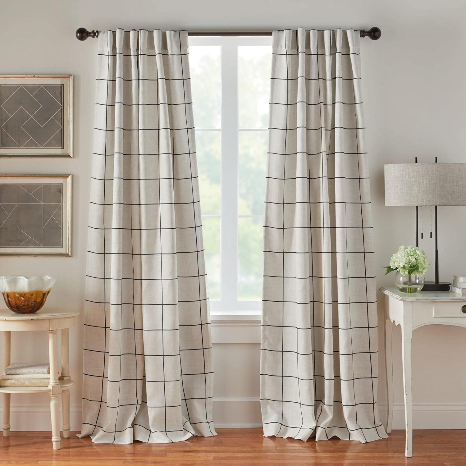Window Treatments - Elrene Home Fashions Brighton Windowpane Plaid Blackout Window Curtain, Living Room and Bedroom Drape with Rod Pocket Tabs, 52