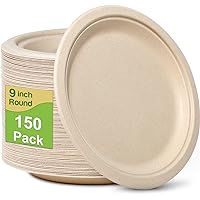 Paper Plates 9 Inch, 150 Pack Compostable Plates Eco Friendly Disposable Plates, Heavy Duty Paper Plates, Brown Paper Plates 