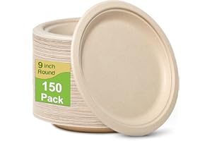 Paper Plates 9 Inch, 150 Pack Compostable Plates Eco Friendly Disposable Plates, Heavy Duty Paper Plates, Brown Paper Plates 