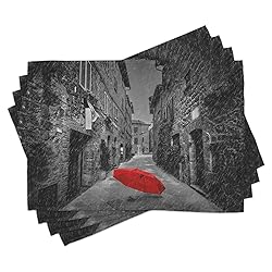 Ambesonne Black and White Place Mats Set of 4, Red