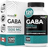 Renew Actives GABA 1300mg Extra Strength (Gamma-Aminobutyric Acid) – Sleep Support Supplement – Helps Promote Relaxation & Re