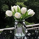 grtefhu 10pcs Fake Faux Tulips in Vase,Silk White Tulipanes Tulips Artificial Flowers Real Touch Arrangements with Vase for Desk Table Decoration Home Decor