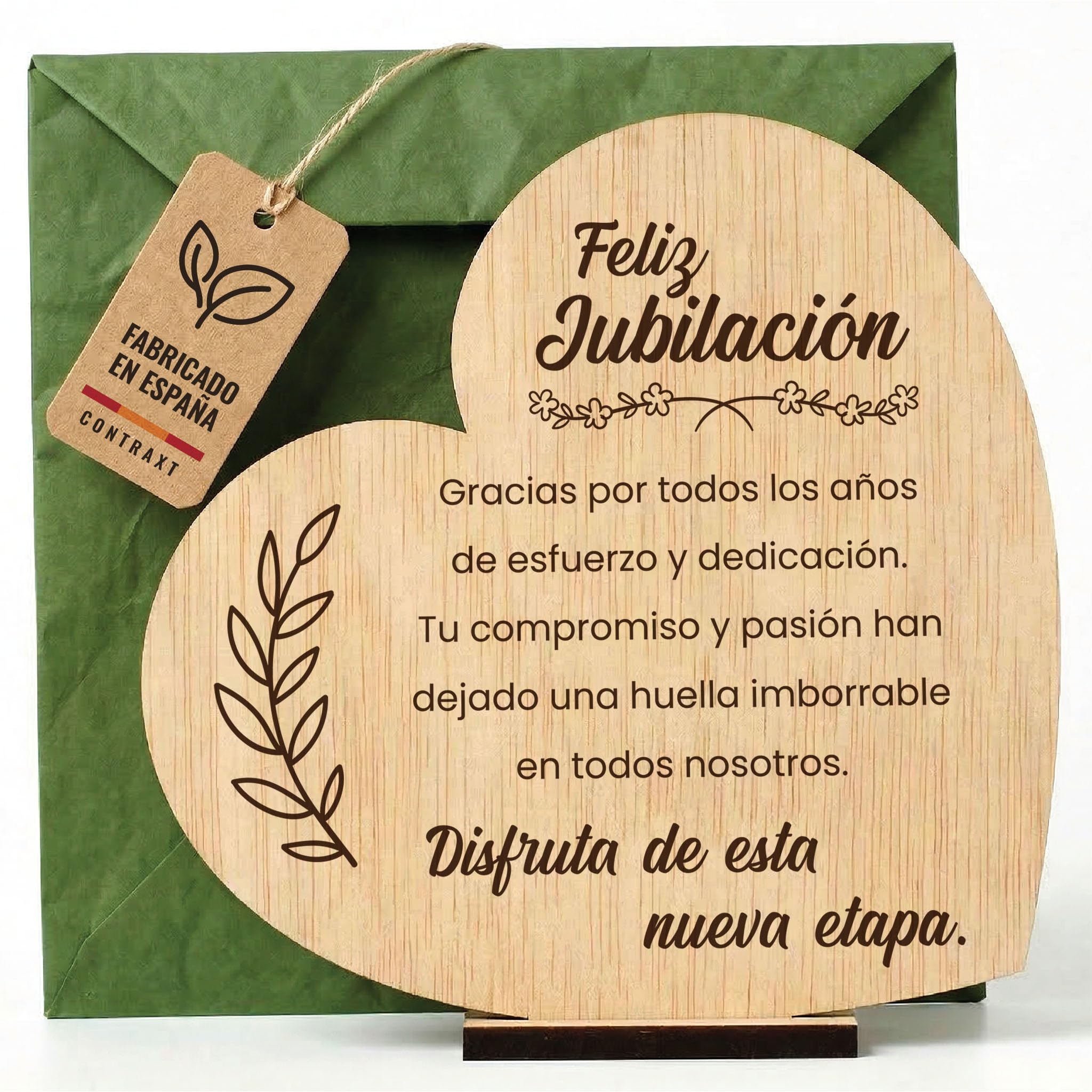 CONTRAXT Tarjeta regalo Feliz Jubilacion en madera. Regalos originales jubilacion dedicatoria compañeros trabajo jefes amigos profesor maestra jubilado hombre mujer (Jubilacion)
