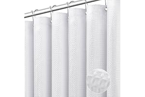 YellyHommy White Waffle Shower Curtain for Bathroom Hotel Luxury Fabric Cloth Shower Curtains with 12 Plastic Hooks 72x72 Inch Weave Heavy Duty Liner