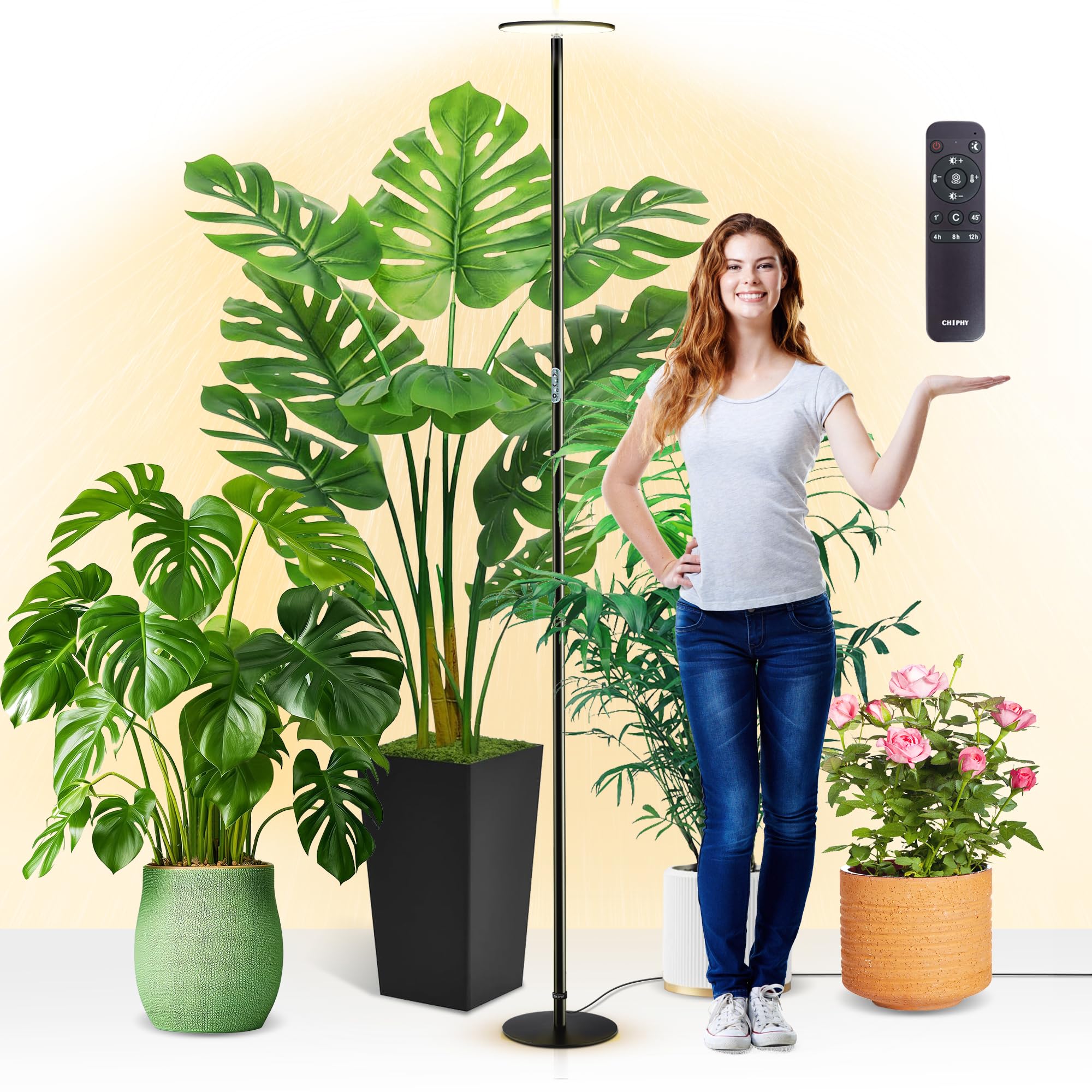 Photo 1 of chiphy Grow Lights, 85" Full Spectrum Plant Light for Indoor Plants, 4/8/12H Timer, 40W Grow Lamp, 10 Dimmable Brightness, Height Adjustable, Ideal for Large Tall Plants