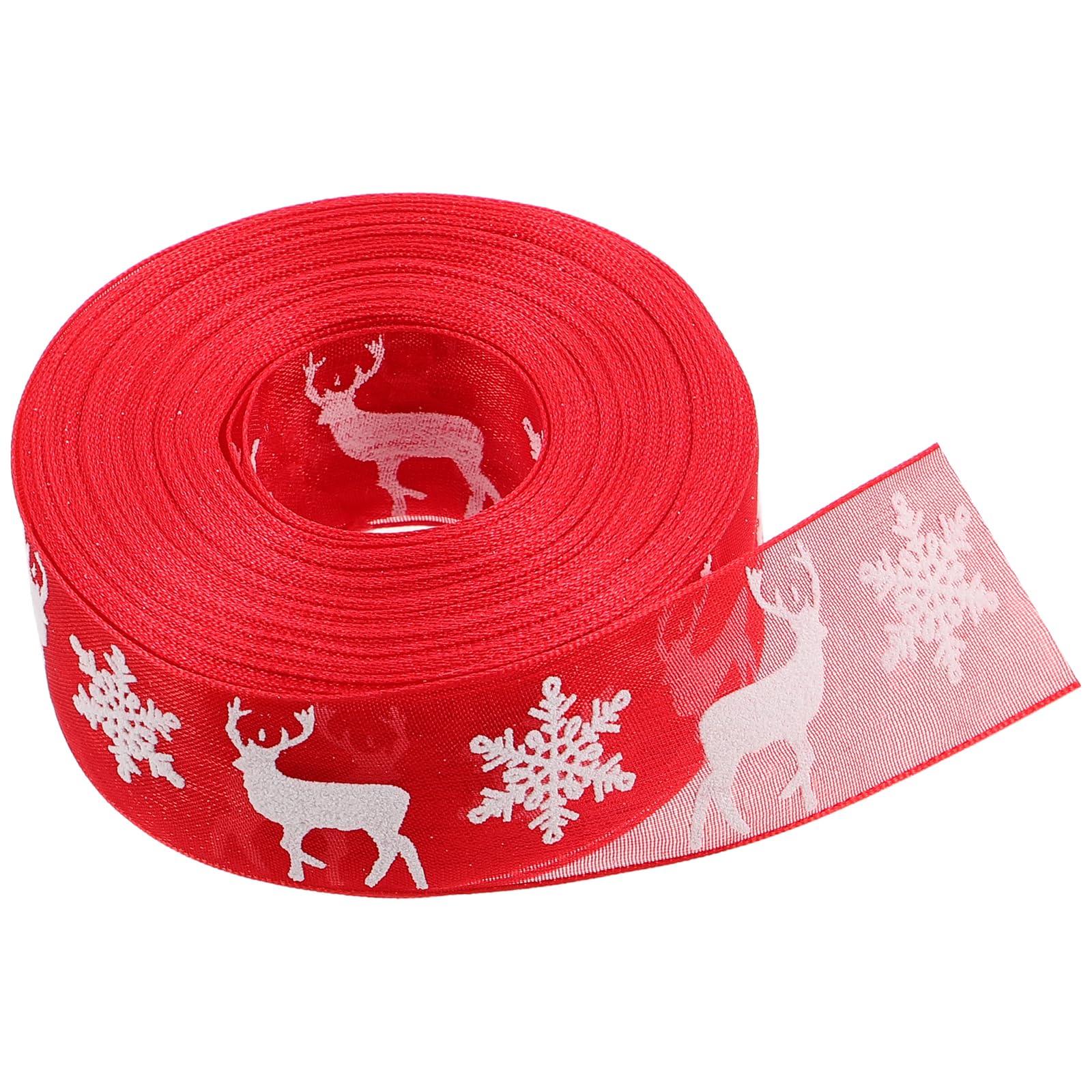 1 Roll 10M Christmas Ribbon Snowflake Deer Pattern Craft Trim Ribbon Cake Wrapping Tape Ornament for Party Decor New Year Wedding (Red)