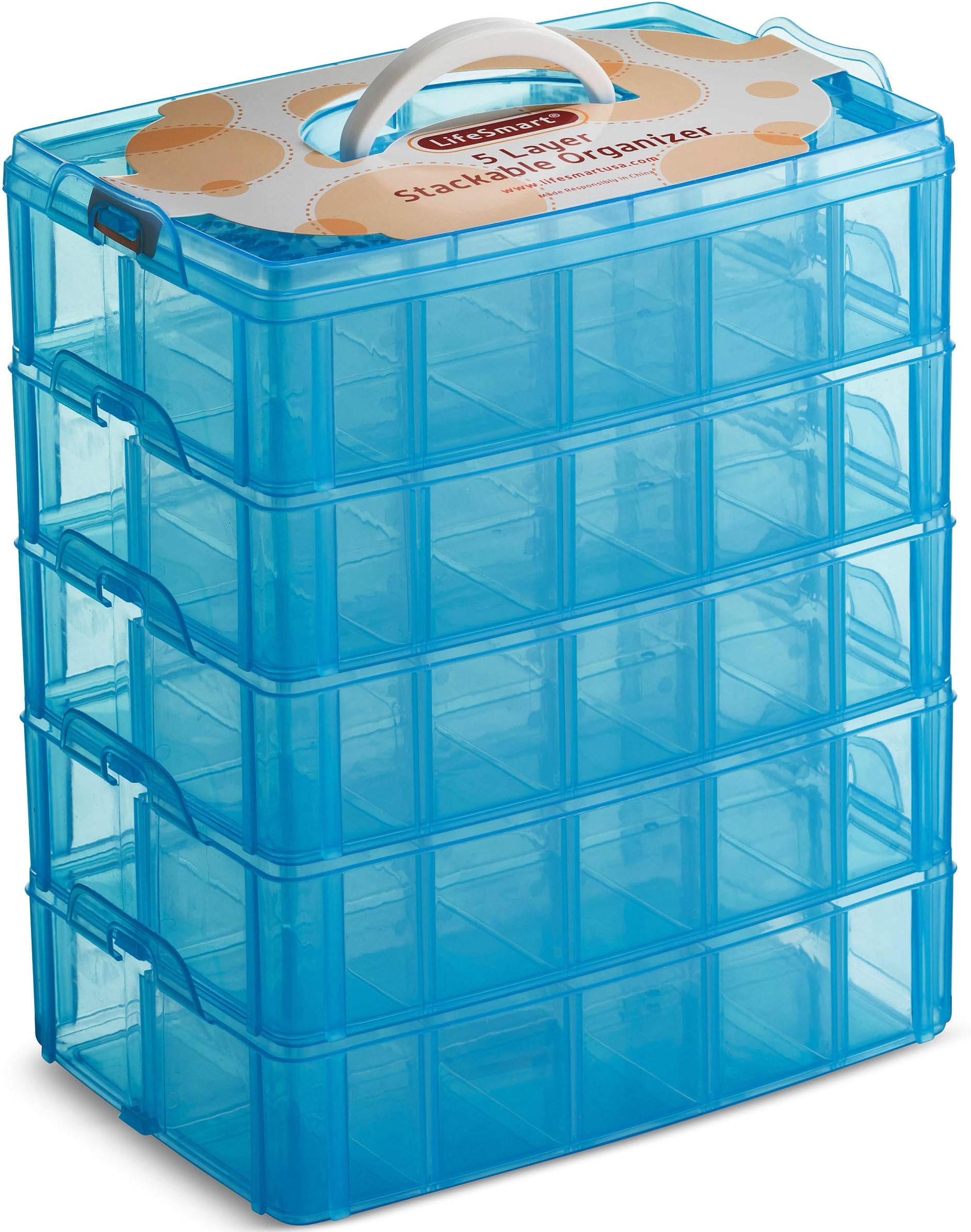 LifeSmart USA Stackable Toy Storage Organiser Blue 50 Adjustable Compartments Compatible with Lego Dimensions Shopkins Arts and Crafts and More