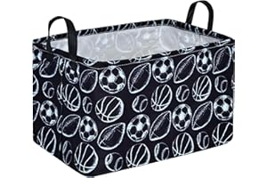 MAIZMZ Kids Football Storage Basket Cube, Nursery Bins Boys Toys Organizer, Baby Room Decor Closet Shelf Basket, Toy Organizer Bins Cute Nursery Hamper (Black football)