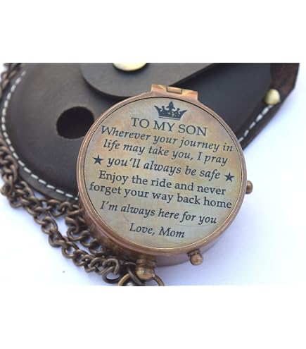 Kompass Geschenk Für Sohn – „To My Son Love Mom“, Aus Messing, Mit Lederetui & Kette