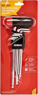 Amtech 9pc Extra Long Ball End Hex Key Set Chrome Vanadium T-Handle Storage view 3