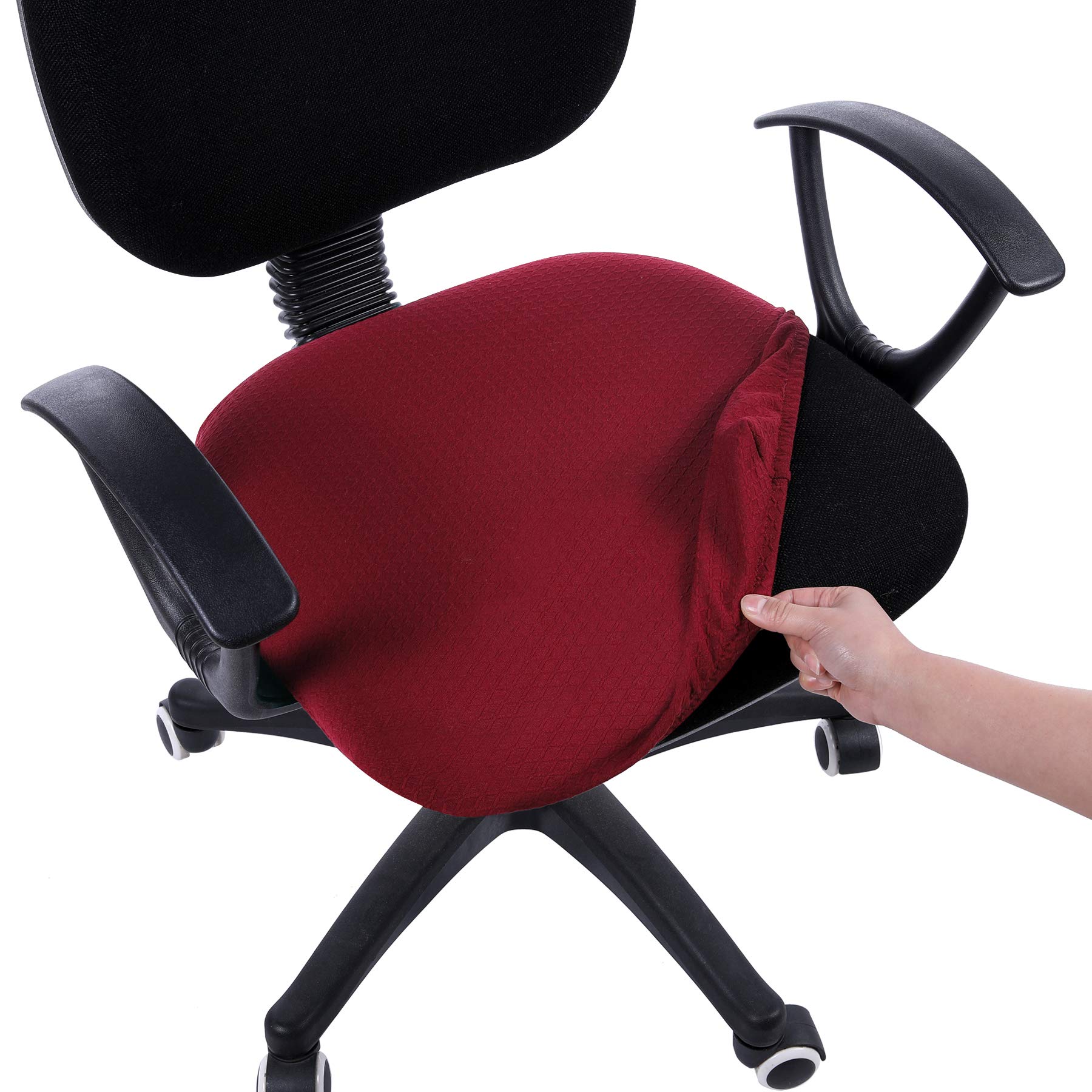 Photo 1 of Smiry Stretch Jacquard Office Computer Chair Seat Covers, Removable Washable Anti-dust Desk Chair Seat Cushion Protectors - Burgundy