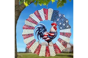 TEPAKEN Rooster Metal Wind Spinners for Outdoor,Birthday Gifts for Women Mom Grandma, 12 Inch Garden Decor American Flag Wind Spinner Bird Devices Deterrent to Scare Birds Away from Yard Patio Farm(Chicken)
