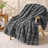 BEDELITE Faux Fur Throw Blanket, Soft Cozy Plush Dark Grey Bubble Blanket for Couch Sofa Bedroom Living Room Decor - 870GSM Thick Warm Fuzzy Fluffy Faux Rabbit Fur Blanket, 50x60 Inches