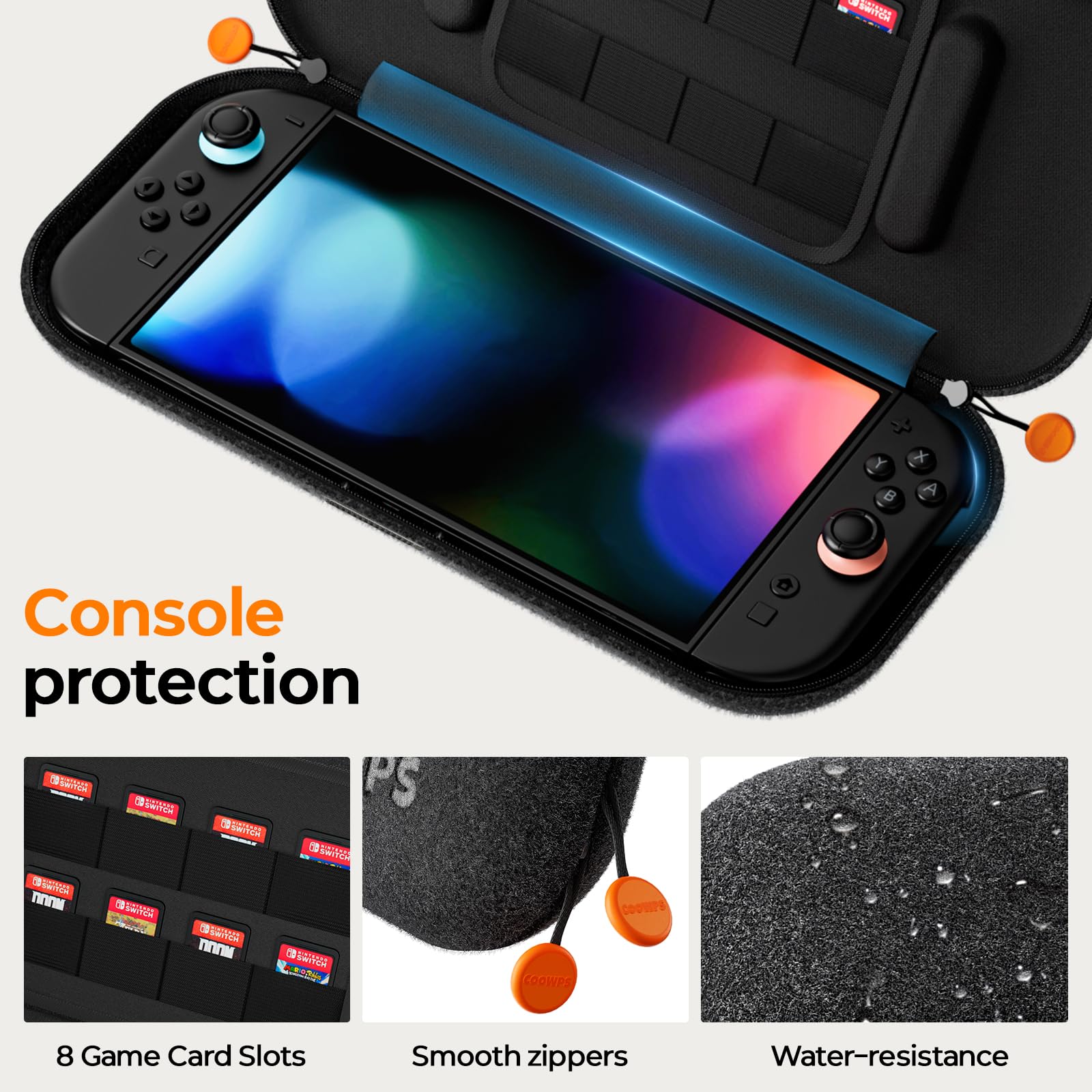 COOWPS 17-in-1 Switch 2 Pro Controller Zubehör-Bundle, Tragbare Tasche, Schutzfolie, Joy-Con Griffe, Lenkrad, Spielkarten-Etui, joystick kappen, Schutzhüllen für Switch 2 Konsole 5