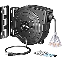 DEWENWILS Extension Cord Reel, 40FT Retractable Cord Reel, 12/3AWG SJTOW, Lighted Triple Tap Outlets, 15 Amp Circuit Breaker,