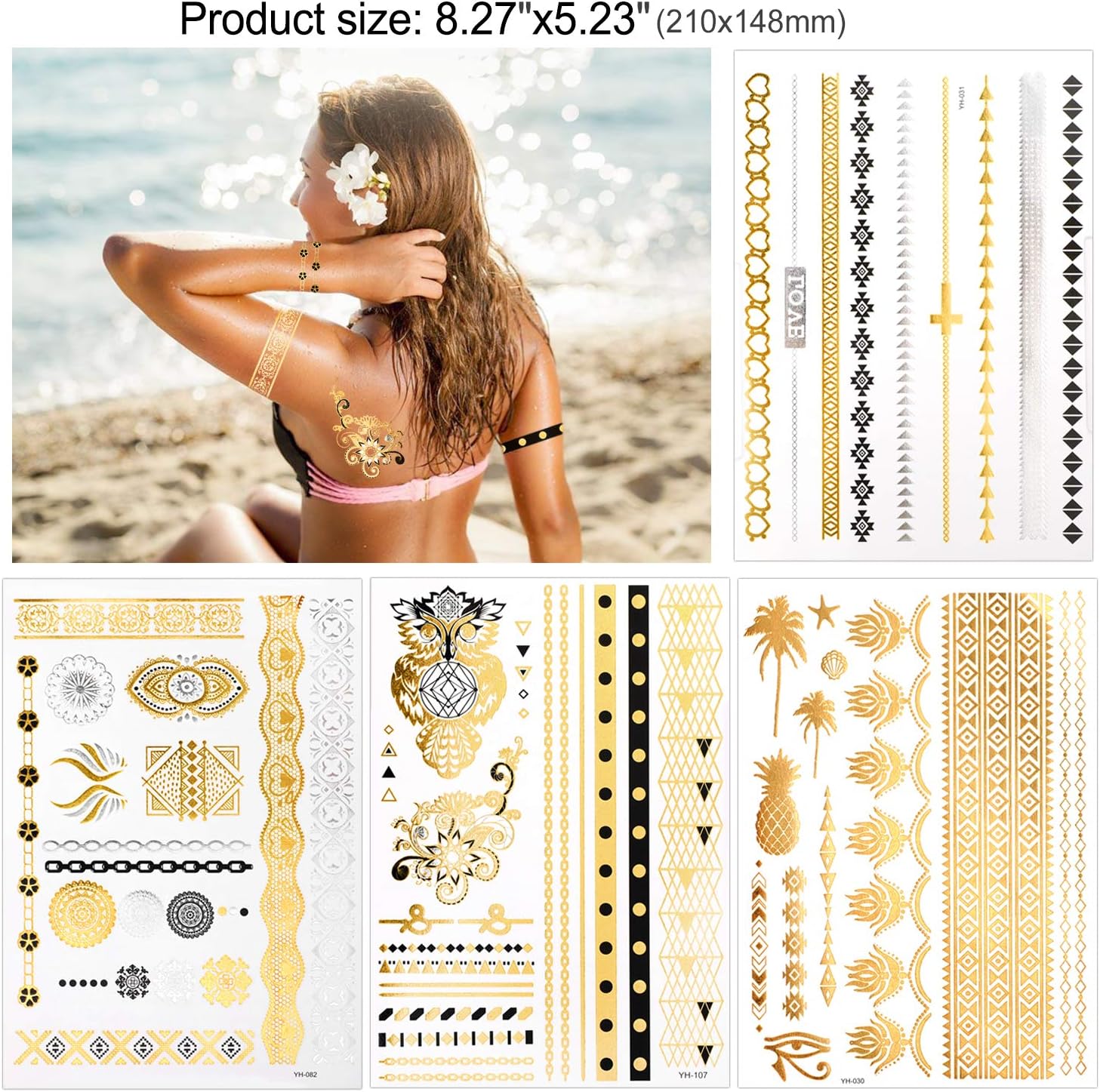 Konsait 12 Sheets Metallic Temporary Tattoos - Image 3