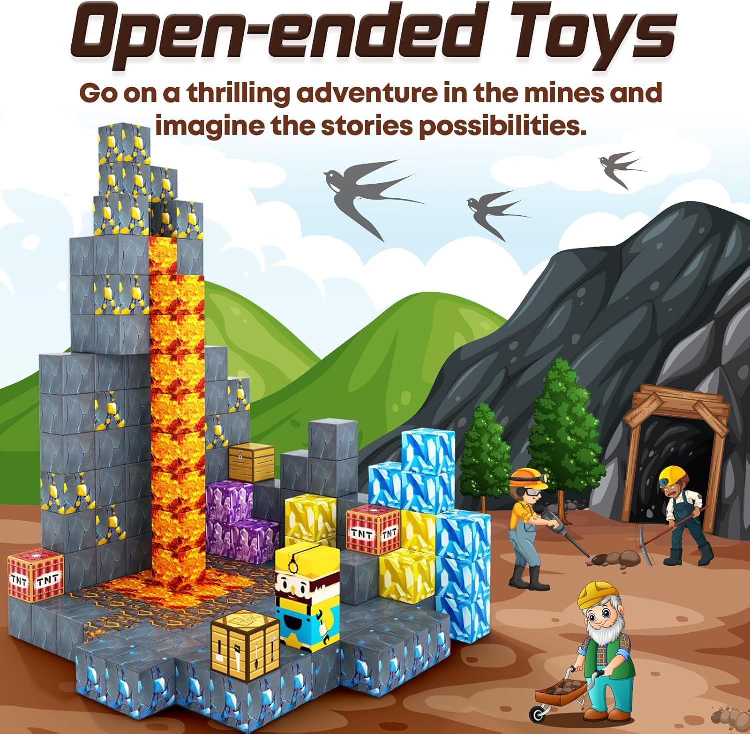 Magnetische Bausteine - Build Mine Magnete Welt Sword Edition, Magnet World Caverns Magnet Spielzeug für Jungen und Mädchen im Alter von 3-4 4-5 6-8 Jahren, Magworld Spielzeug ab 3 Jahre Geschenk 2