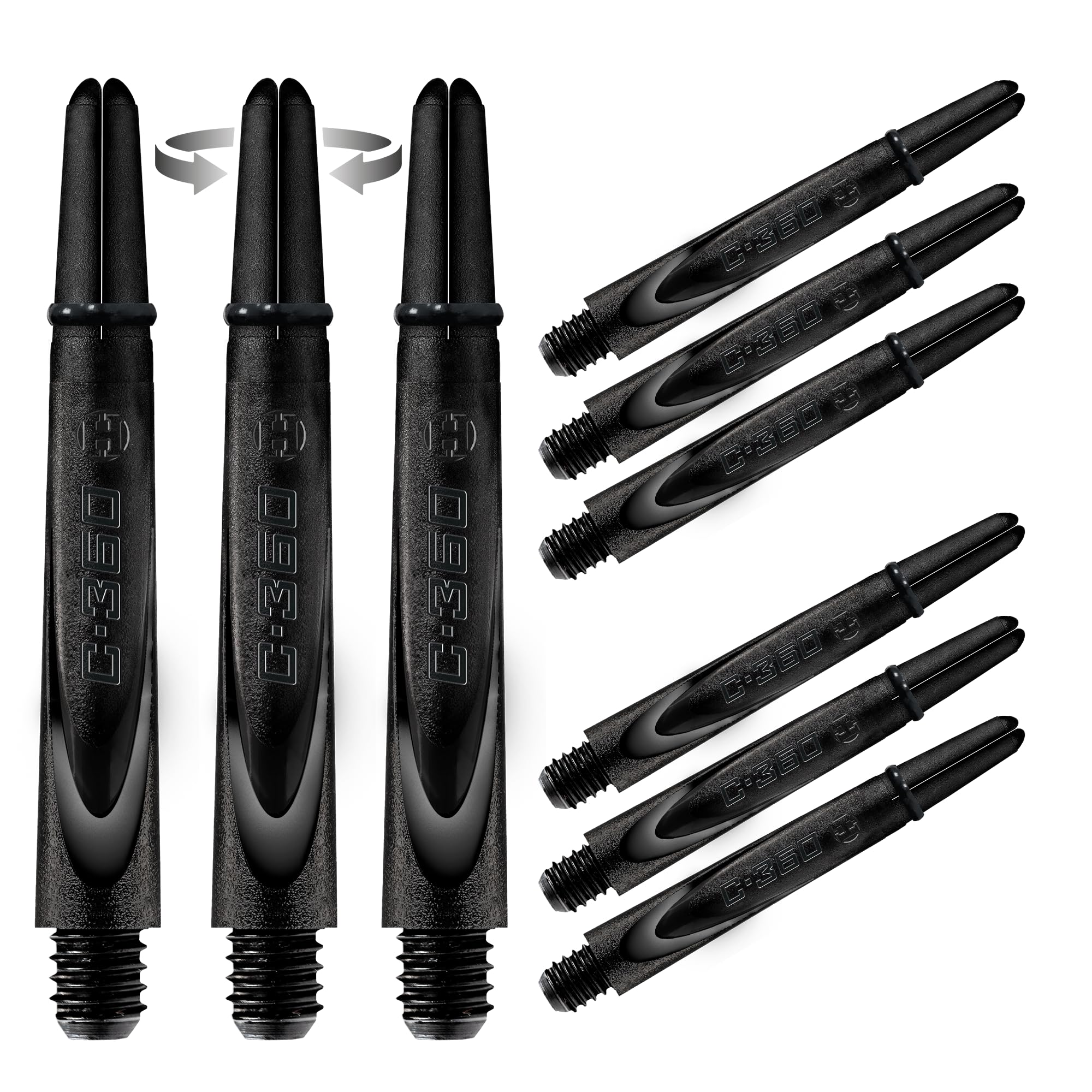 Harrows Darts 3 x Sets of Carbon 360 Dart Stems - 9 Dart Shafts in Total - Available in 3 sizes - Tough Carbon Composite - Short Black