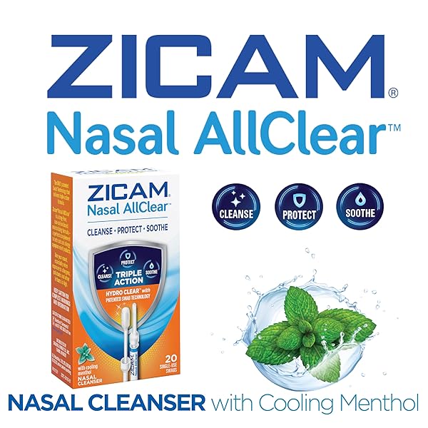 ZICAM NASAL ALLCLEAR, TRIPLE ACTION NASAL CLEANSER WITH COOLING MENTHOL, PROTECT, SOOTHE, CLEANSE NASAL PASSAGES, SINUS RELIEF, DRUG-FREE, 20 COUNT