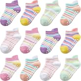 Baby Toddler Socks Grip Non Slip Boys Girls Kids Cotton 12 Pack Ankle Socks | Premium Cotton Soft Breathable,Anti-Slip Grips,6 Month-7T Grippy Toddler Socks,Elastic Cuffs,Unisex Daily All Season Wear