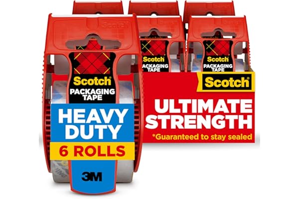 Scotch Heavy Duty Shipping Packing Tape, Clear, Packing Tape for Moving Boxes and Packaging Supplies, 1.88 in. x 22.2 yd., 6 Roll Dispensers, Moving Supplies