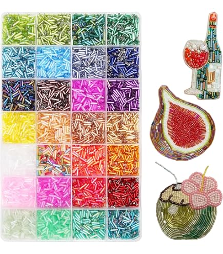 GTAAOY 9600pcs Glass Bugle Beads Kit - 24 Colors, 7mm Tube Beads For Jewelry Making With Elastic String