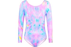 TENVDA Gymnastics Leotards for Girls Sparkly Unicorn Rainbow Long Sleeve Kids Tumbling Outfit Age 2-9 Years Old