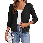 Zeagoo Womens Lightweight Summer Cropped Cardigan 3/4 Sleeve Button up Thin Bolero Crochet Knit Shrug Sweater