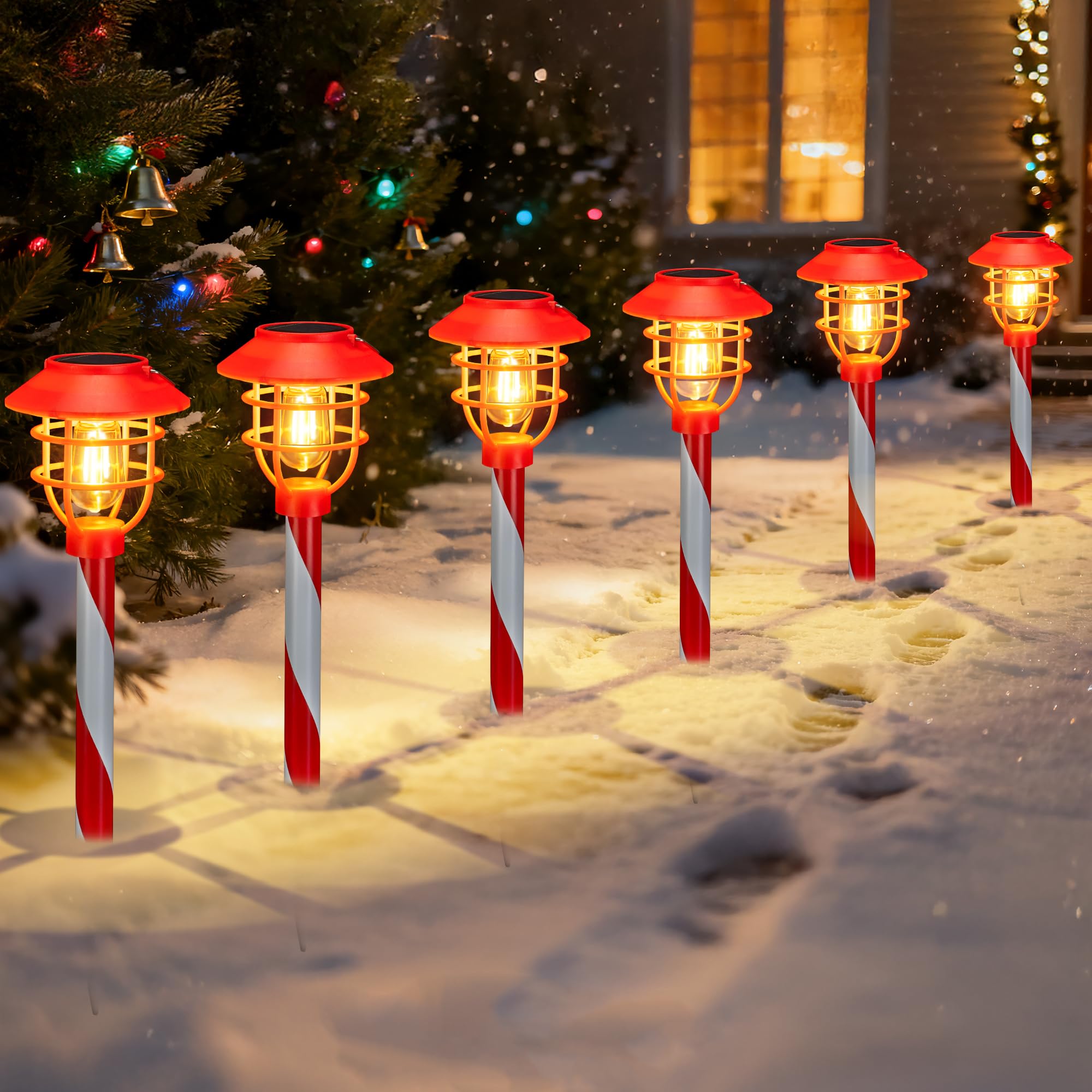 Photo 1 of 6PK Christmas Solar Pathway Lights - Christmas Decorations Outdoor Solar LED Lights with Garden Stake, Decorations Outdoor for Yard Garden Lawn Walkway Patio Driveway Decor, Warm White