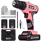 jar-owl 21V Pink Cordless Drill Driver with Work Light, Max Torque 35N.m, 3/8 Inch Keyless Chuck, 18+1 Position, Single Speed