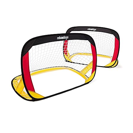 Relaxdays Pop-Up Tor 2er Set Deutschland, Mini-Fußballtor selbstentfaltend, HxBxT: 80 x 119 x 83 cm, schwarz-rot-Gold