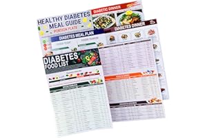 3Pcs Diabetic Food List & Meal Planner, Laminated Diabetes Food Chart Include w/Serving Size, Carb, Calories, Glycemic Index 