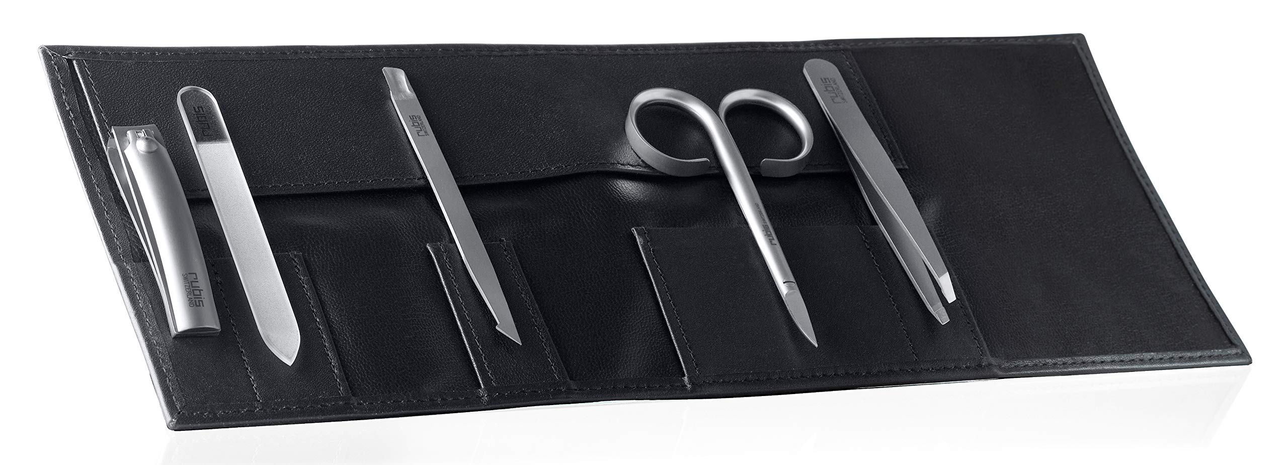Rubis Travel Manicure Set - Travel Set Deluxe - Nail Scissors Classic, Nail Clippers, Cuticle Pusher, Nail File Glass and Eyebrow Tweezers Classic