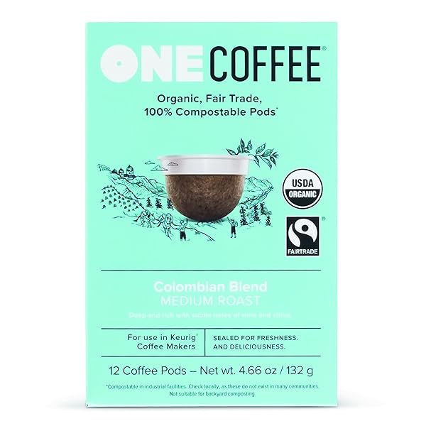ONECOFFEE ORGANIC COLOMBIAN BLEND 12 COUNT SINGLE SERVE COFFEE 100% COMPOSTABLE K CUP FOR KEURIG MACHINES