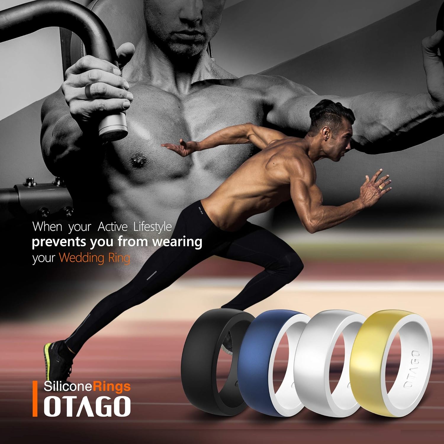 OTAGO Silicone Wedding Rings for Men, 8 Packs Multicolor Collection 8 mm Wide and 2mm Thick, Lightness and Soft for Active, Sports, Adorable, Stylish, Wedding Bands Ring.（Size5-12） : Clothing